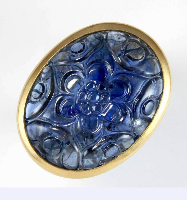 Large Carved Floral Mughal Sapphire Ring