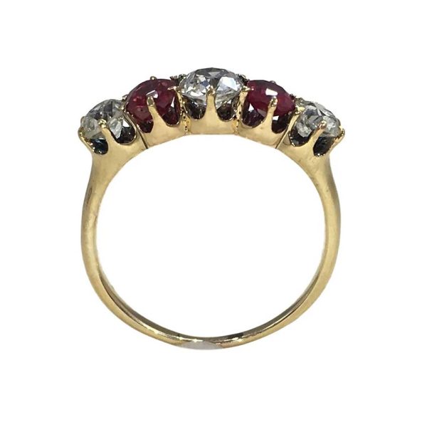 Edwardian Antique Burma Ruby and Old Cut Diamond Five Stone Engagement Ring