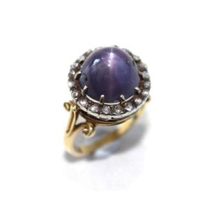Antique Victorian Natural Purple Star Sapphire Cluster Ring