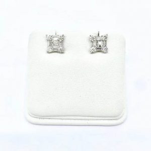 0.84ct Brilliant and Baguette Diamond Square Shaped Stud Earrings in 18ct White Gold