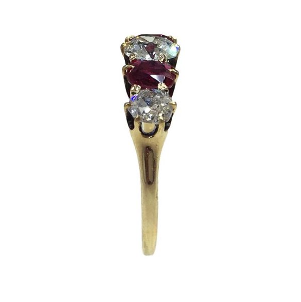 Edwardian Antique Burma Ruby and Old Cut Diamond Five Stone Engagement Ring