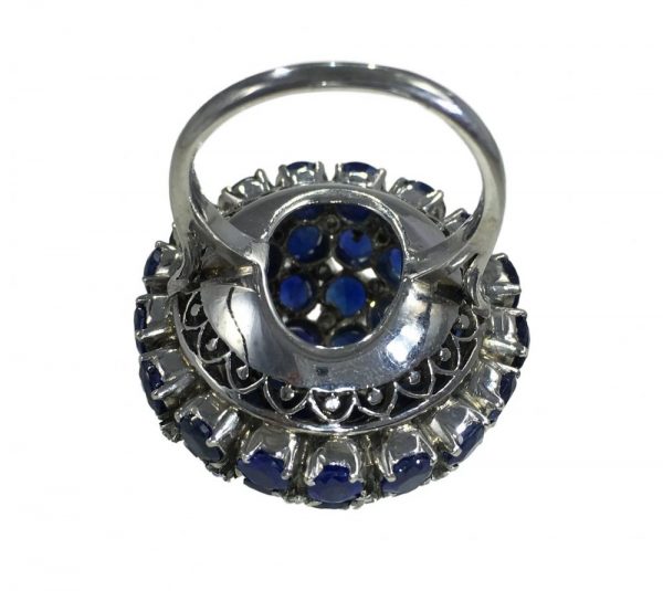 Vintage 17ct Sapphire and Diamond Bombe Cocktail Ring