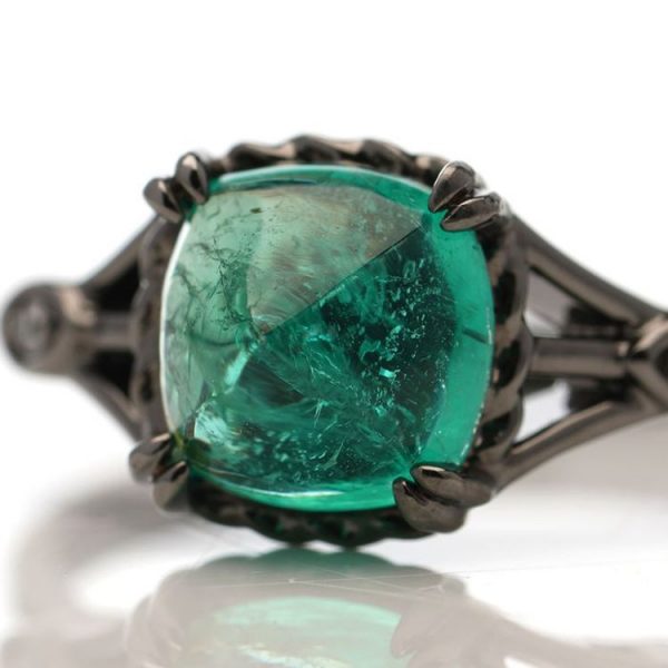 Pyramidal Cabochon Cut Emerald Ring