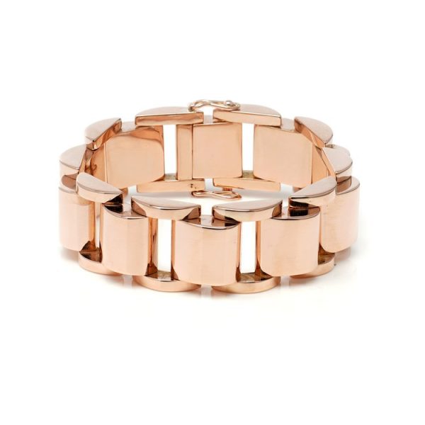 Vintage French 1950s Retro 18ct Rose Gold Tank Bracelet