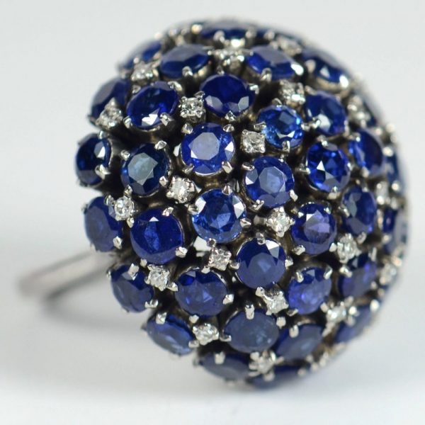 Vintage 17ct Sapphire and Diamond Bombe Cocktail Ring