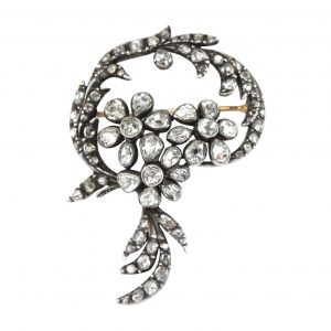 Antique Early Victorian 6ct Rose Cut Diamond Floral Brooch, Mid 19th century Circa 1860s