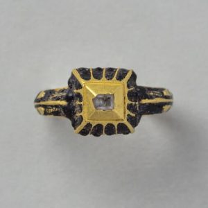 Antique Table Cut Diamond, Enamel and Gold Ring