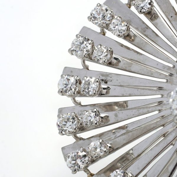 Art Deco Platinum and 3.33ct Old Cut Diamond Flower Sunburst Brooch