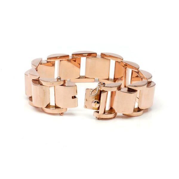 Vintage 1950s French Retro 18ct Rose Gold Tank Bracelet