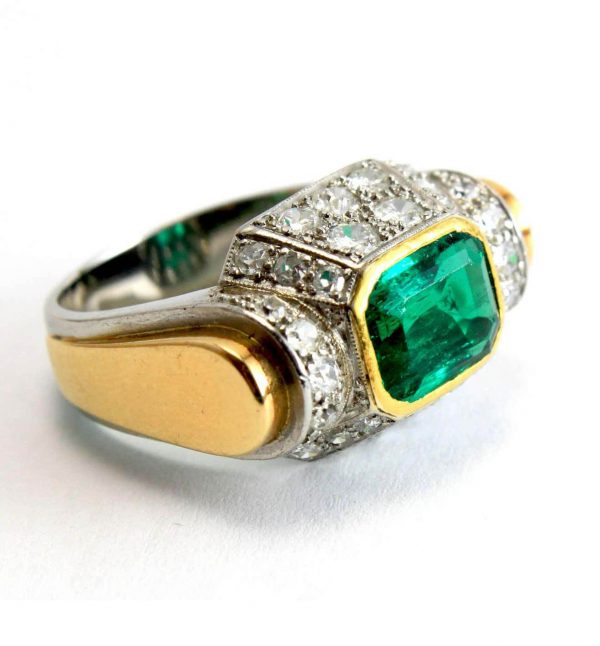 Art Deco 2.5ct Colombian Emerald and Diamond Architectural Dress Ring