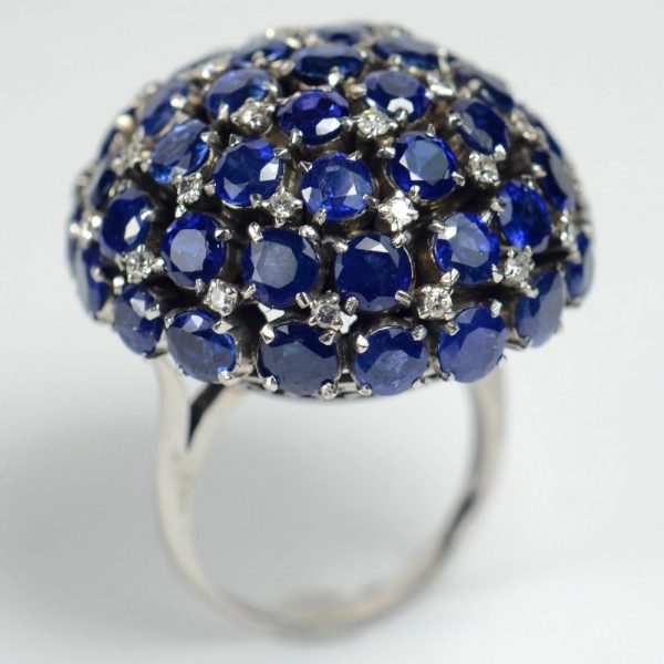 Vintage Sapphire and Diamond Bombe Cocktail Ring, 17.00 carats