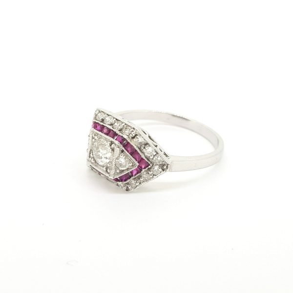 Art Deco Style Calibre Ruby and Diamond Cluster Ring