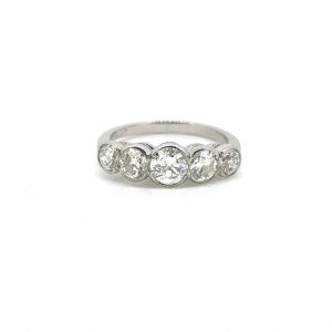 Five Stone Old Cut Diamond Ring in Platinum, 1.50 carat total