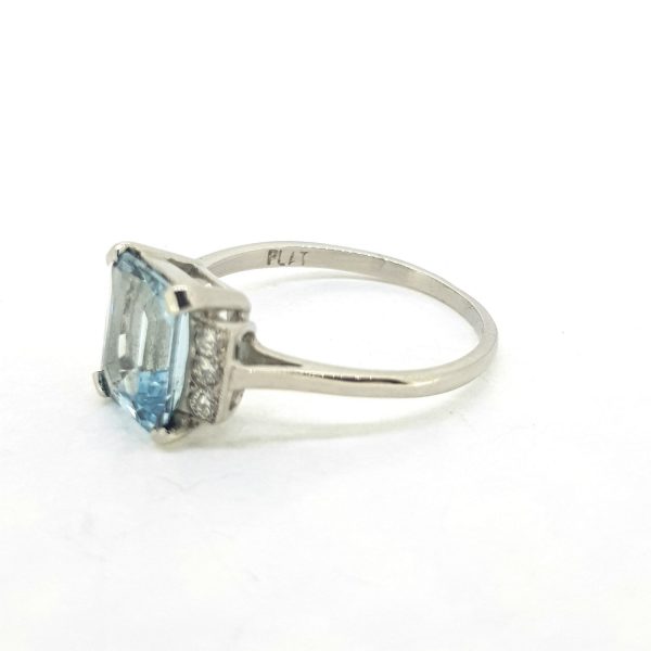 2ct Emerald Cut Aquamarine and Diamond Dress Ring