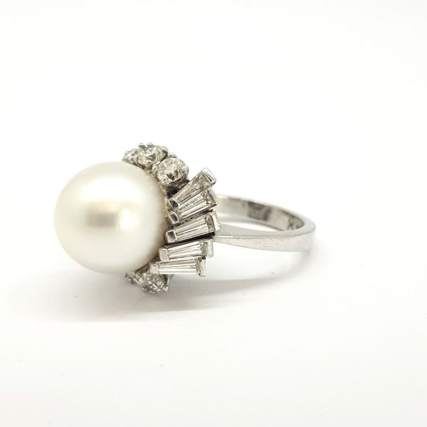 South Sea Pearl and Diamond Cluster Dress Ring