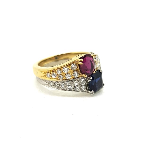 Sapphire, Ruby and Diamond Two Tone Gold Ring