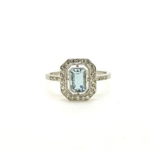 1.80ct Aquamarine and Diamond Halo Ring in Platinum