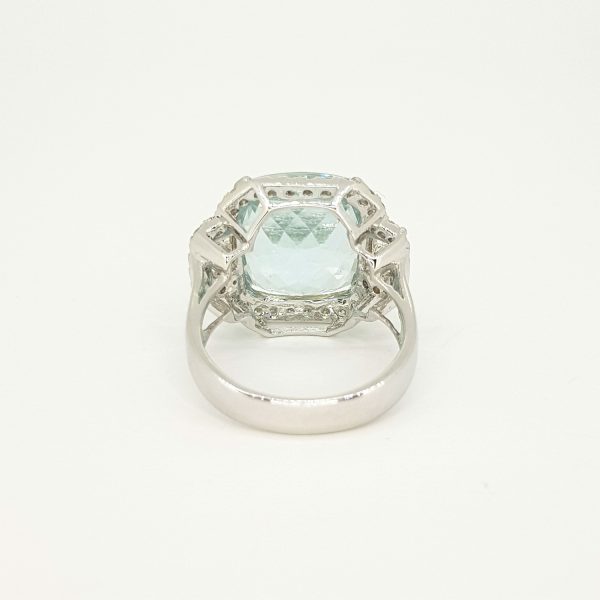 Cushion Cut Aquamarine and Diamond Cluster Ring, 9.91 carats
