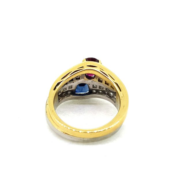 Sapphire, Ruby and Diamond Two Tone Gold Ring