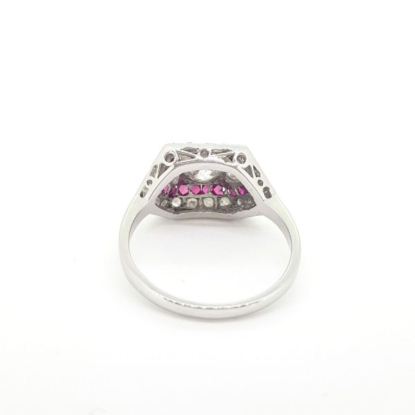 Art Deco Style Calibre Ruby and Diamond Cluster Ring