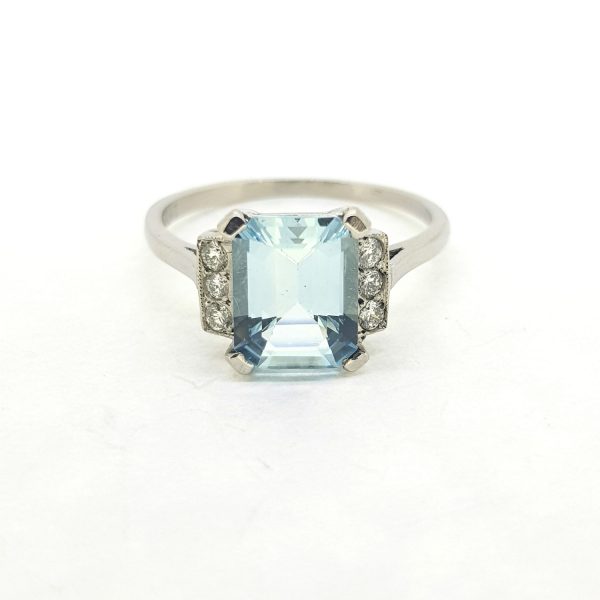 2ct Emerald Cut Aquamarine and Diamond Dress Ring