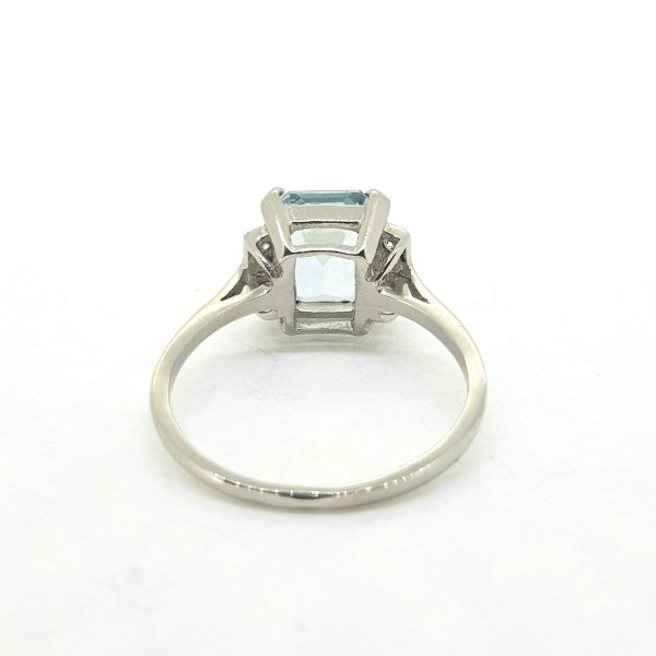 2ct Emerald Cut Aquamarine and Diamond Dress Ring in 18ct White Gold