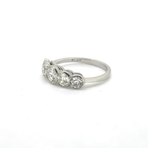 Five Stone Old Cut Diamond Ring in Platinum, 1.50 carat total