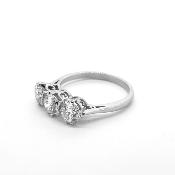 Three Stone Diamond Ring in Platinum, 1.63 carat total