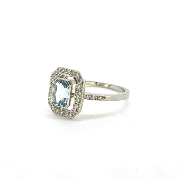 1.80ct Aquamarine and Diamond Halo Ring in Platinum