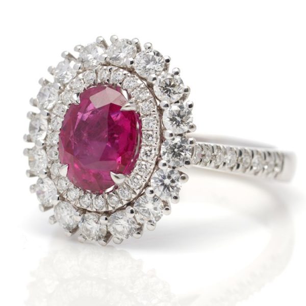 Certified 2.33ct Natural Burma Ruby and Diamond Cluster Ring