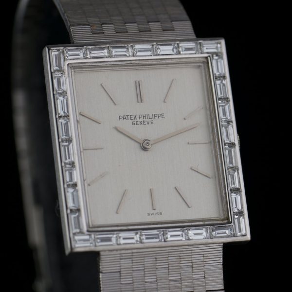 Vintage Patek Philippe 18ct White Gold Manual Watch with Baguette Diamond Bezel, Circa 1980s