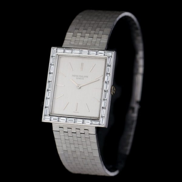 Vintage Patek Philippe 18ct White Gold Manual Watch with Baguette Diamond Bezel, Circa 1980s