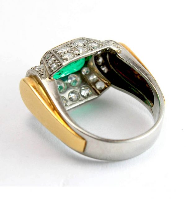 Art Deco 2.5ct Colombian Emerald and Diamond Architectural Dress Ring