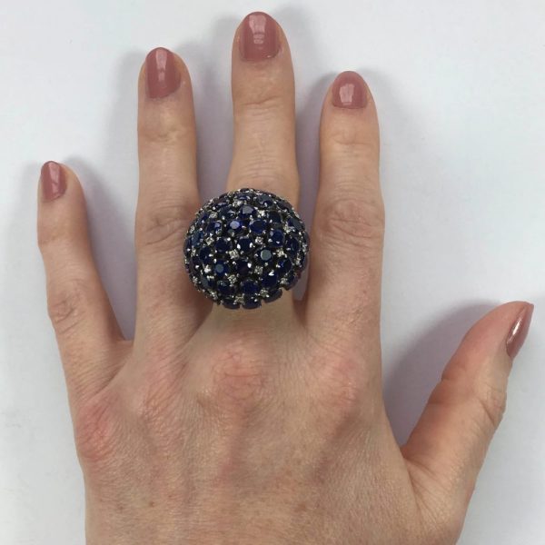 Vintage Sapphire and Diamond Bombe Cocktail Ring, 17 carats