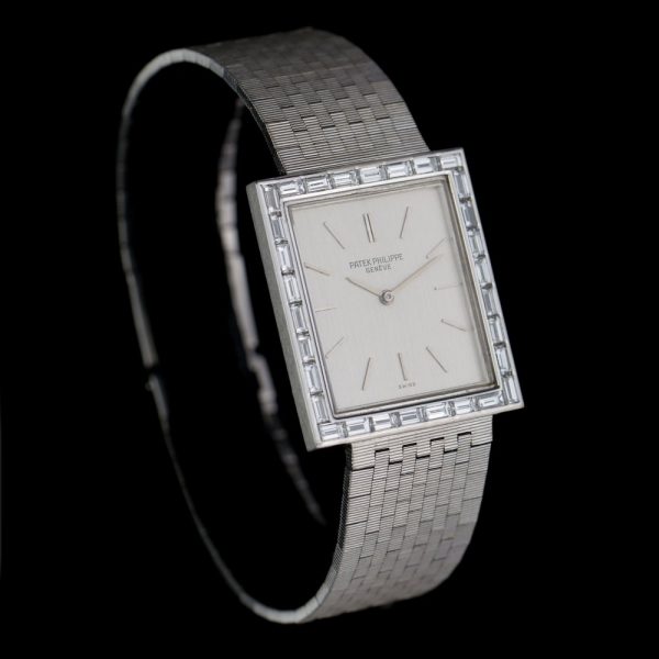 Patek Philippe 18ct White Gold Manual Watch with Baguette Diamond Bezel