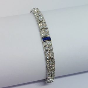 Antique Art Deco 4.80ct Marquise  and Brilliant Cut Diamond and Sapphire Line Bracelet