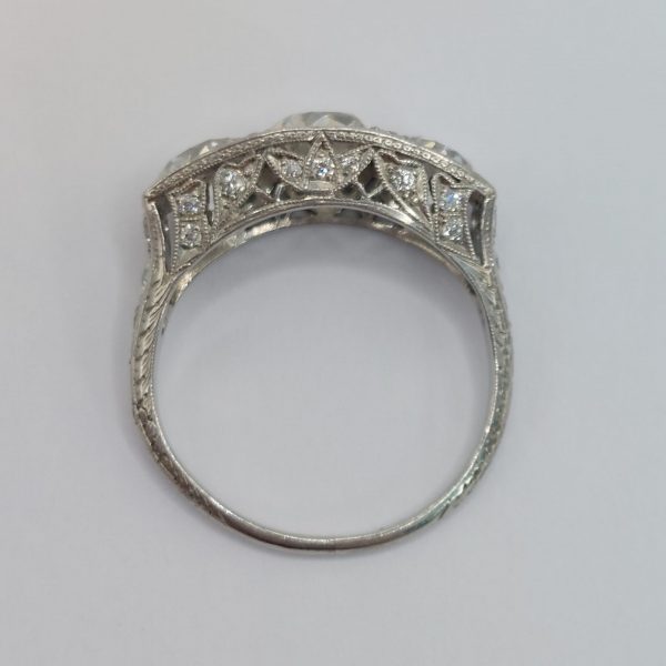 Art Deco Antique 4ct Old Mine Cut Diamond Three Stone Ring
