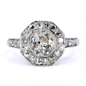 Art Deco Style 0.80ct Old Mine Cut Diamond Target Ring