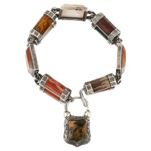 Antique Victorian Scottish Silver and Banded Agate Padlock Bracelet Circa 1870