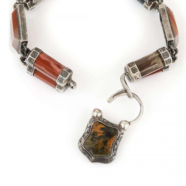 Antique Victorian Scottish Silver and Banded Agate Padlock Bracelet Circa 1870