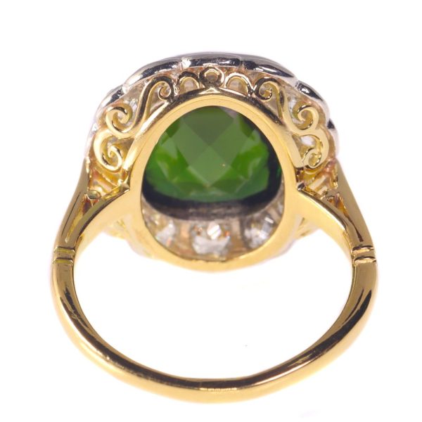 Vintage Green Tourmaline and Diamond Cluster Ring