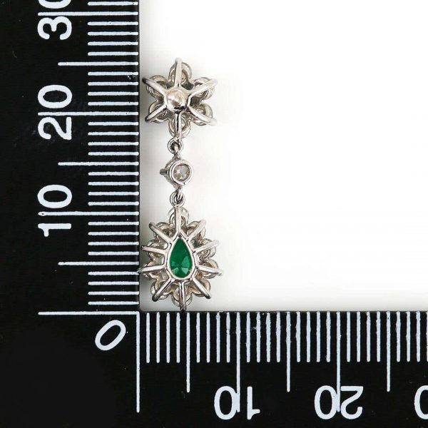 Vintage 18ct White Gold Emerald and Diamond Drop Earrings Circa 1976