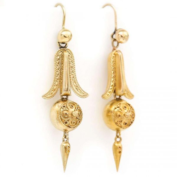 Antique Victorian Etruscan Drop Earrings Circa 1880