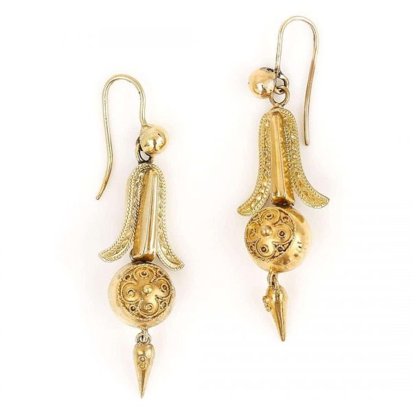 Antique Victorian Etruscan Drop Earrings Circa 1880