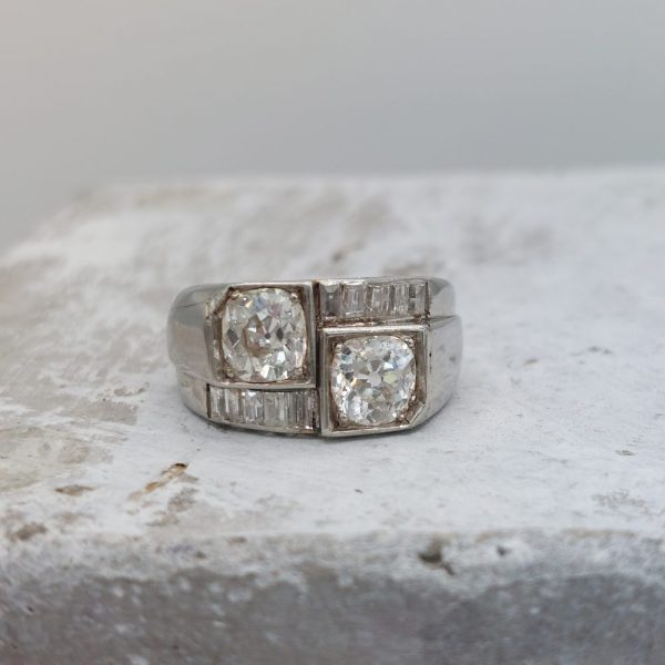 French Art Deco Modernist 2.50ct Diamond Platinum Crossover Ring