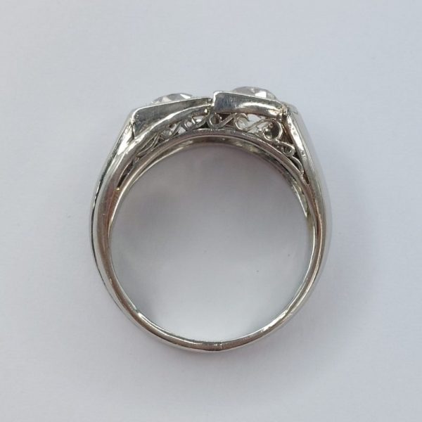 French Art Deco Modernist 2.50ct Diamond Platinum Crossover Ring
