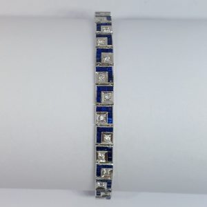 Late Art Deco Antique Sapphire and Diamond Line Bracelet