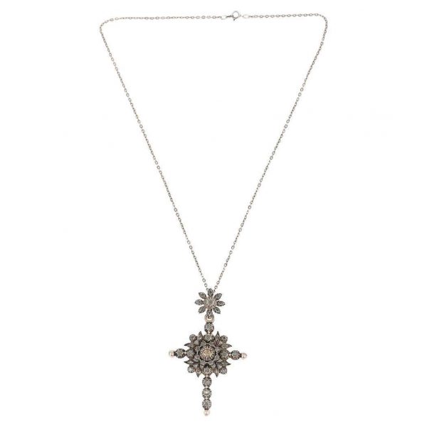 Antique 19th Century Silver Gilt Rose Cut Diamond Flemish Cross, Circa 1860