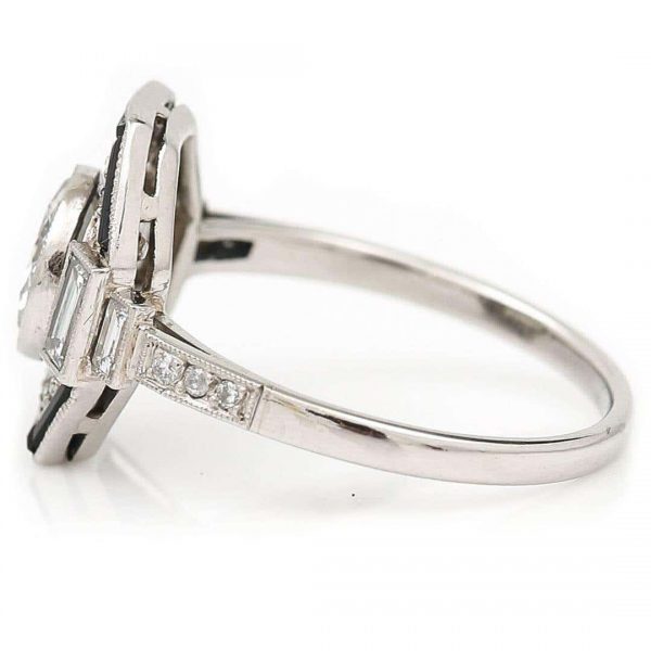 Vintage Art Deco Style Hexagonal 1.50ct Diamond and Onyx Ring