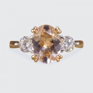 Pink Morganite and Diamond Three Stone Ring in 18ct Rose Gold